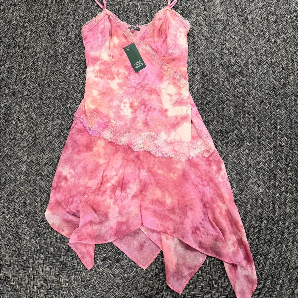 wild fable Pink Tie-Dye Lace-Trim Slip Dress